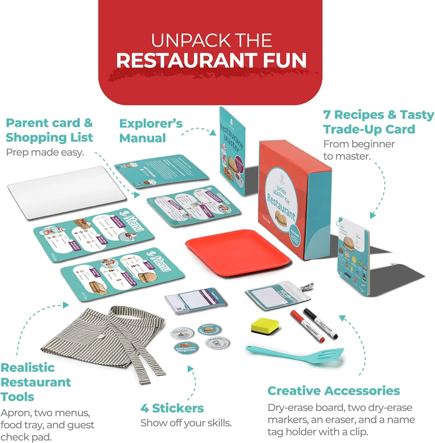 Tovla Jr. Real Restaurant Cooking Set for Kids | Montessori-Inspired STEM Kit for Ages 4  | Hands-On Cooking Tools, Visual Recipe Cards, Educational Gift for Aspiring Chefs