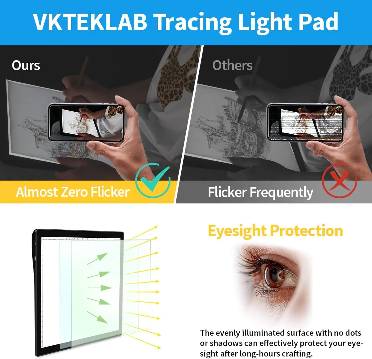 Tracing Light Pad, A4 Rechargeable Light Box with Foldable Stand, Wireless Light Board for Tracing with Magnetic Clip, 5-Level Brightness, for Drawing
