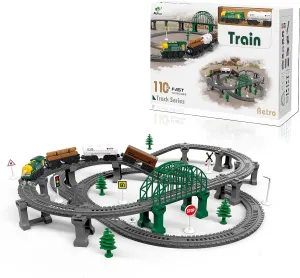 Train Track Set - Train Toys for Kids 3 , Trucks Toy Train for Boys and Girls (110Pcs Cargo Train)