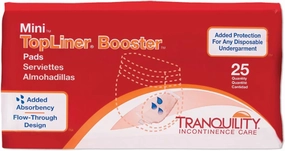 Tranquility TopLiner Disposable Booster Pads, Mini (10.5" x 2.75"), Flow-Through Design with Adhesive Strip for Max Absorption, Adult Unisex, 25ct Bag