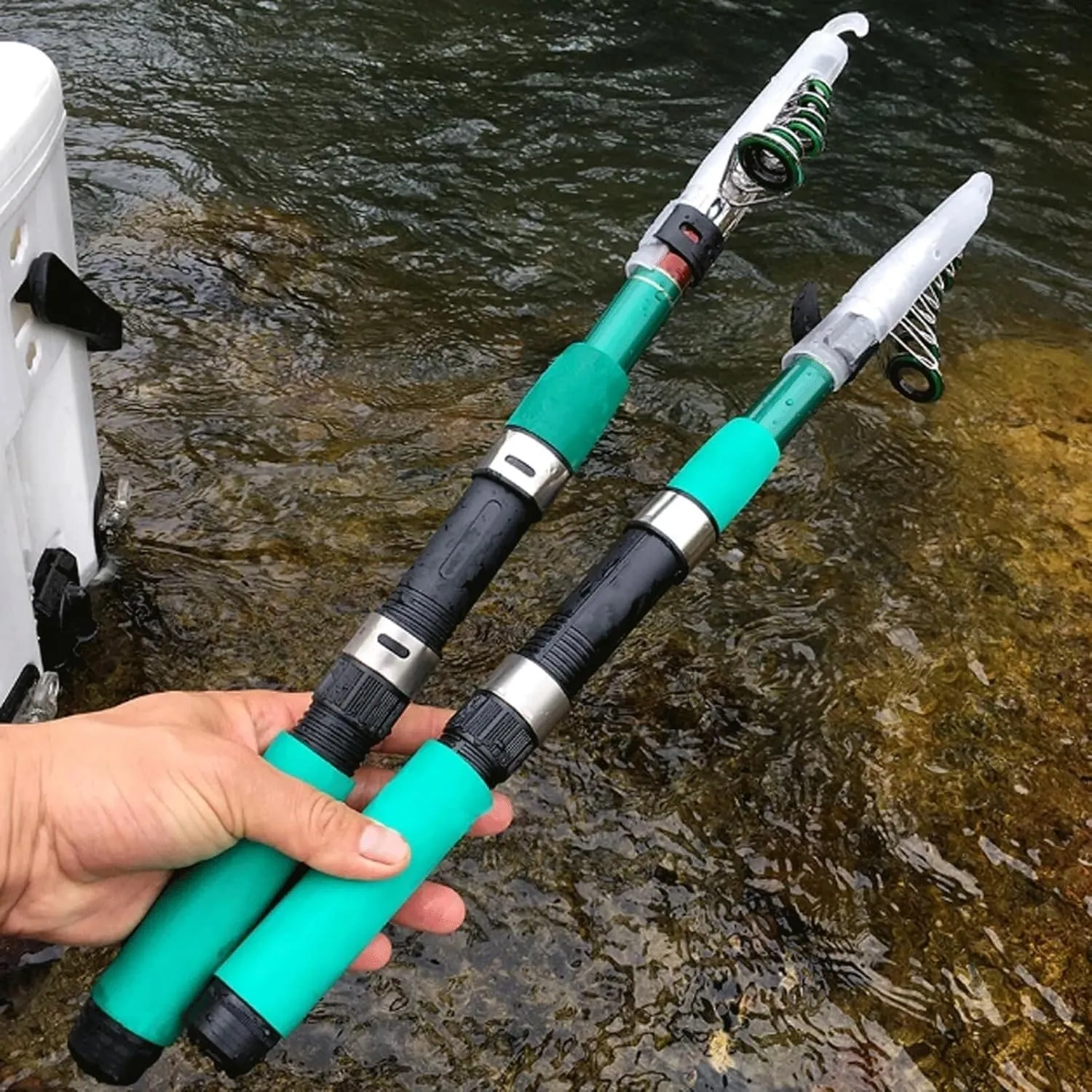 Travel Mini Telescopic Fishing Rod 2.1M, Ultralight Portable Spinning Rod for Sea & Freshwater Fishing