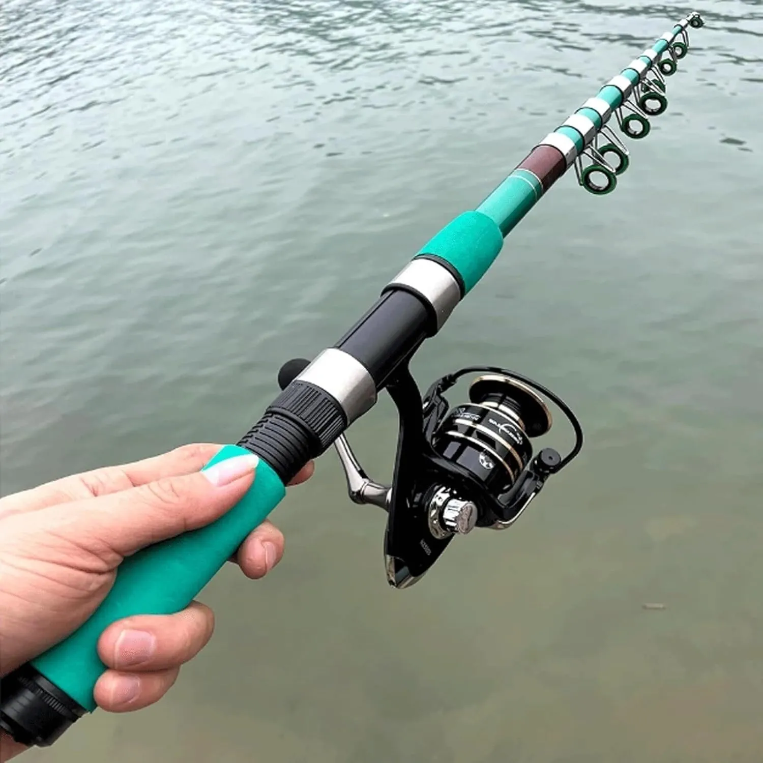 Travel Mini Telescopic Fishing Rod 2.1M, Ultralight Portable Spinning Rod for Sea & Freshwater Fishing