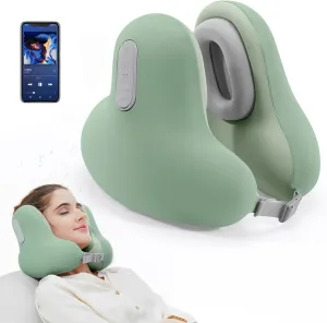 Travel Neck Pillow with Bluetooth Headset, Memory Foam Airplane Pillow for Head Support, Ergonomic Design Traveling Music Pillow for Home, Flight, Car with Adjustable Buckle and Drawstring Bag(Green)