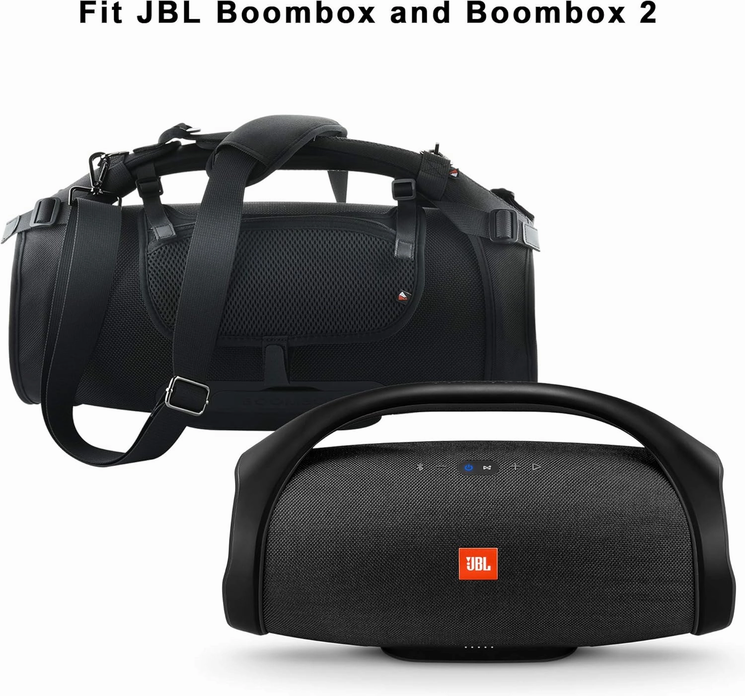 Travel Carrying Strap Compatible with JBL Boombox 2-Waterproof Portable Speaker, TXEsign Shoulder Strap with Two Side Covers Travel Carrying Case Compatible with JBL Boombox (Black without Pouch)