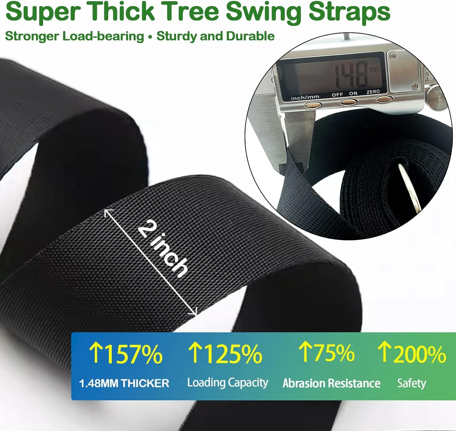 Tree Swing Straps Hanging Kit - 3FT/8FT/15FT/20FT/30FT, Strong & Durable - Holds Up to 5000lbs - Adjustable Tree Swing Straps Fit for All Swings, Hammocks, Safer & Easy Installation (8 FT)