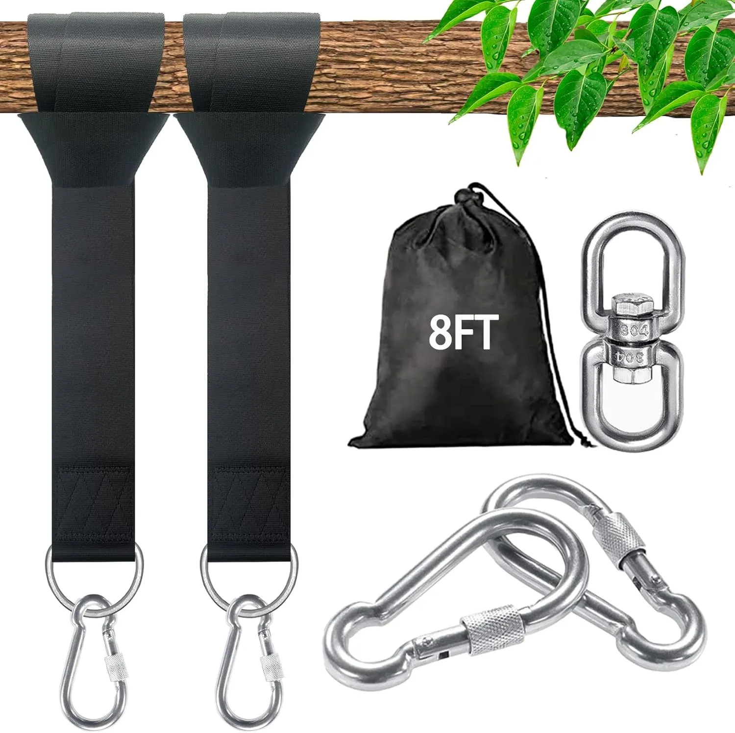 Tree Swing Straps Hanging Kit - 3FT/8FT/15FT/20FT/30FT, Strong & Durable - Holds Up to 5000lbs - Adjustable Tree Swing Straps Fit for All Swings, Hammocks, Safer & Easy Installation (8 FT)