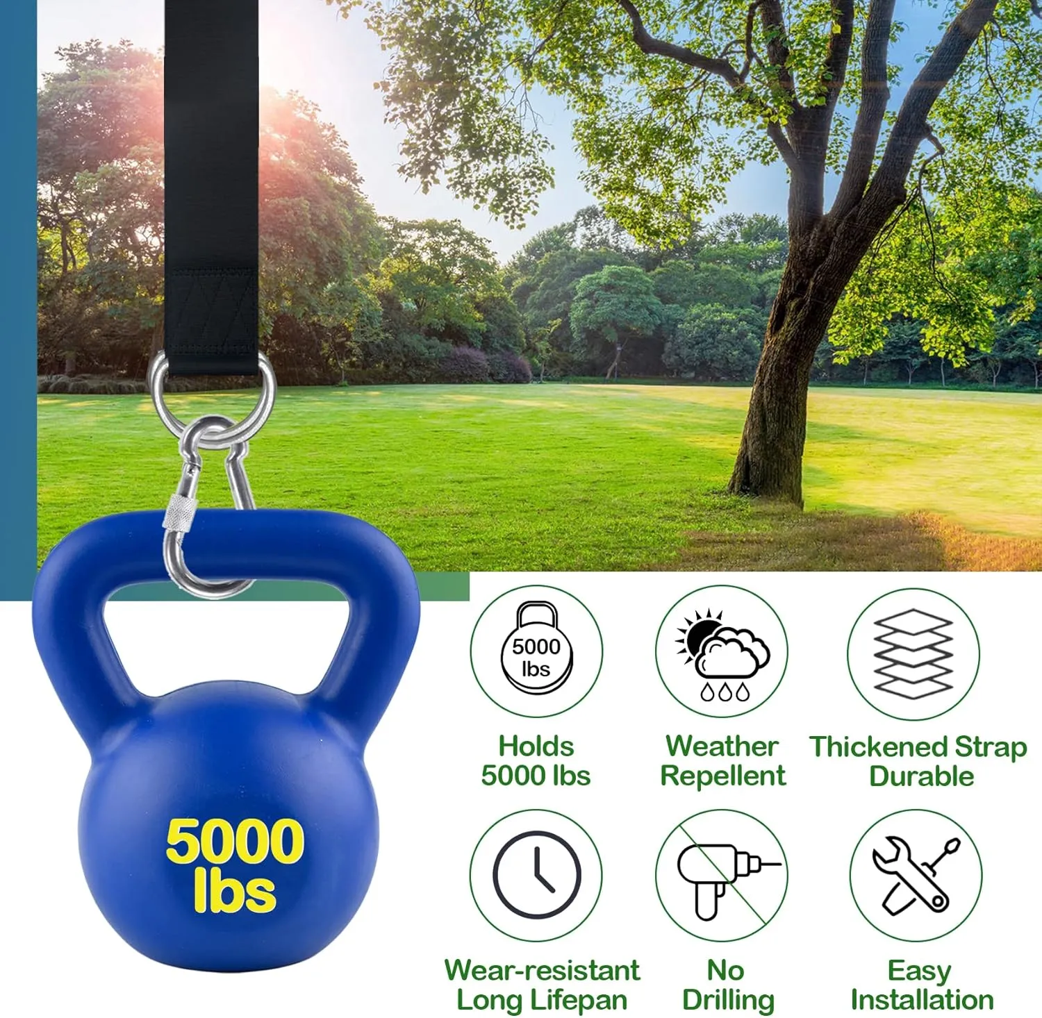 Tree Swing Straps Hanging Kit - 3FT/8FT/15FT/20FT/30FT, Strong & Durable - Holds Up to 5000lbs - Adjustable Tree Swing Straps Fit for All Swings, Hammocks, Safer & Easy Installation (8 FT)
