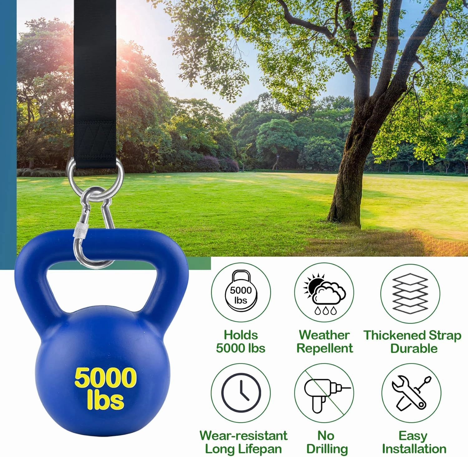 Tree Swing Straps Hanging Kit - 3FT/8FT/15FT/20FT/30FT, Strong & Durable - Holds Up to 5000lbs - Adjustable Tree Swing Straps Fit for All Swings, Hammocks, Safer & Easy Installation (8 FT)