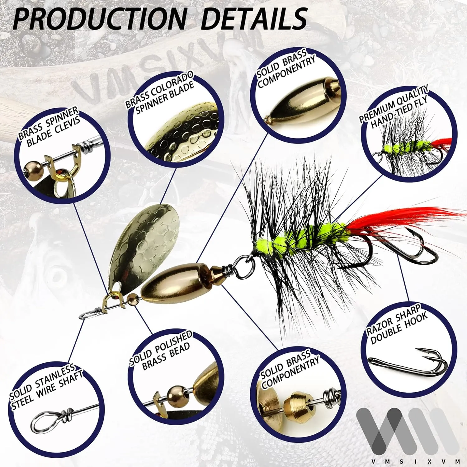 Trout Lures Rooster Bait Tail Fishing Spinnerbaits, Brass Hard Metal Spinner Baits Trout Fishing Lures for Bass Salmon Pike Freshwater Saltwater Lake River