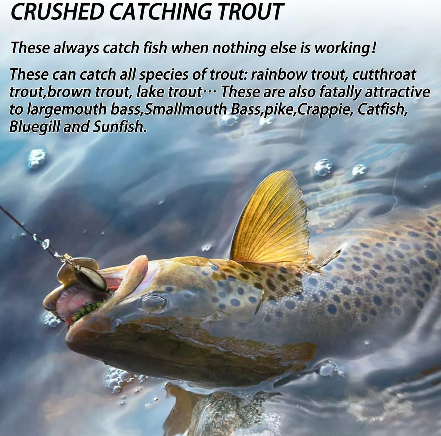Trout Lures Rooster Bait Tail Fishing Spinnerbaits, Brass Hard Metal Spinner Baits Trout Fishing Lures for Bass Salmon Pike Freshwater Saltwater Lake River