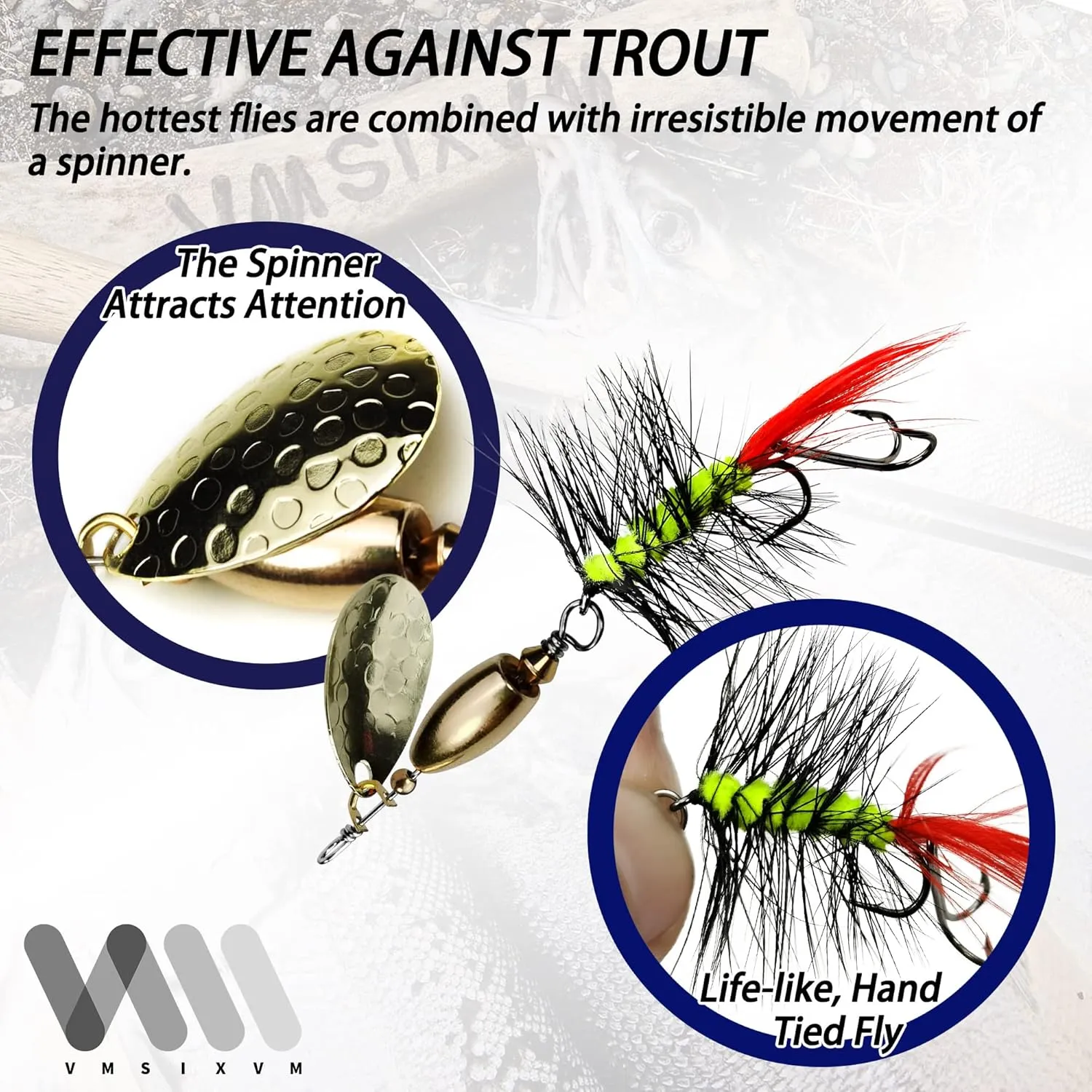 Trout Lures Rooster Bait Tail Fishing Spinnerbaits, Brass Hard Metal Spinner Baits Trout Fishing Lures for Bass Salmon Pike Freshwater Saltwater Lake River