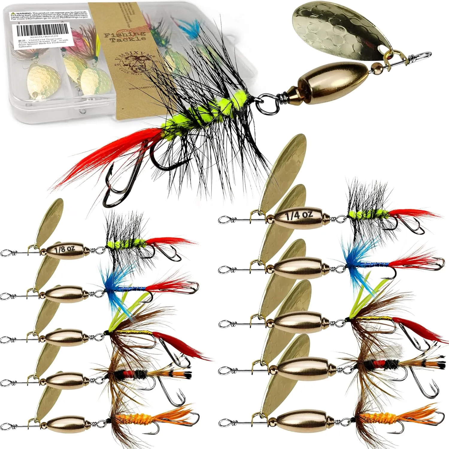 Trout Lures Rooster Bait Tail Fishing Spinnerbaits, Brass Hard Metal Spinner Baits Trout Fishing Lures for Bass Salmon Pike Freshwater Saltwater Lake River