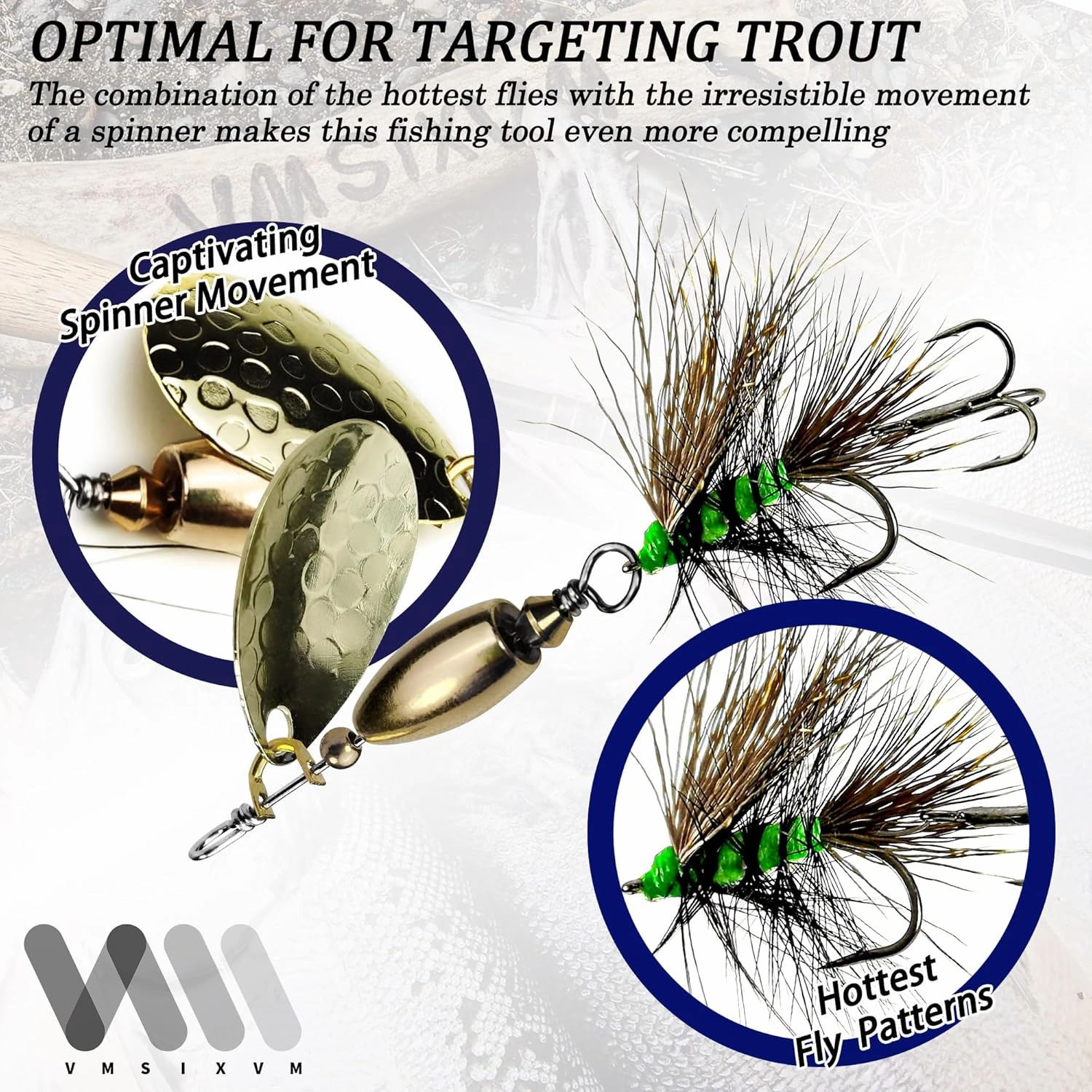 Trout Lures Rooster Bait Tail Fishing Spinnerbaits, Brass Hard Metal Spinner Baits Trout Fishing Lures for Bass Salmon Pike Freshwater Saltwater Lake River