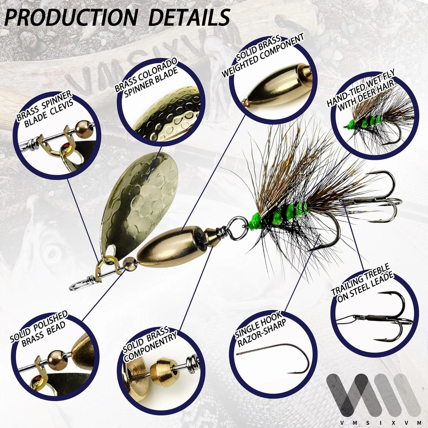 Trout Lures Rooster Bait Tail Fishing Spinnerbaits, Brass Hard Metal Spinner Baits Trout Fishing Lures for Bass Salmon Pike Freshwater Saltwater Lake River