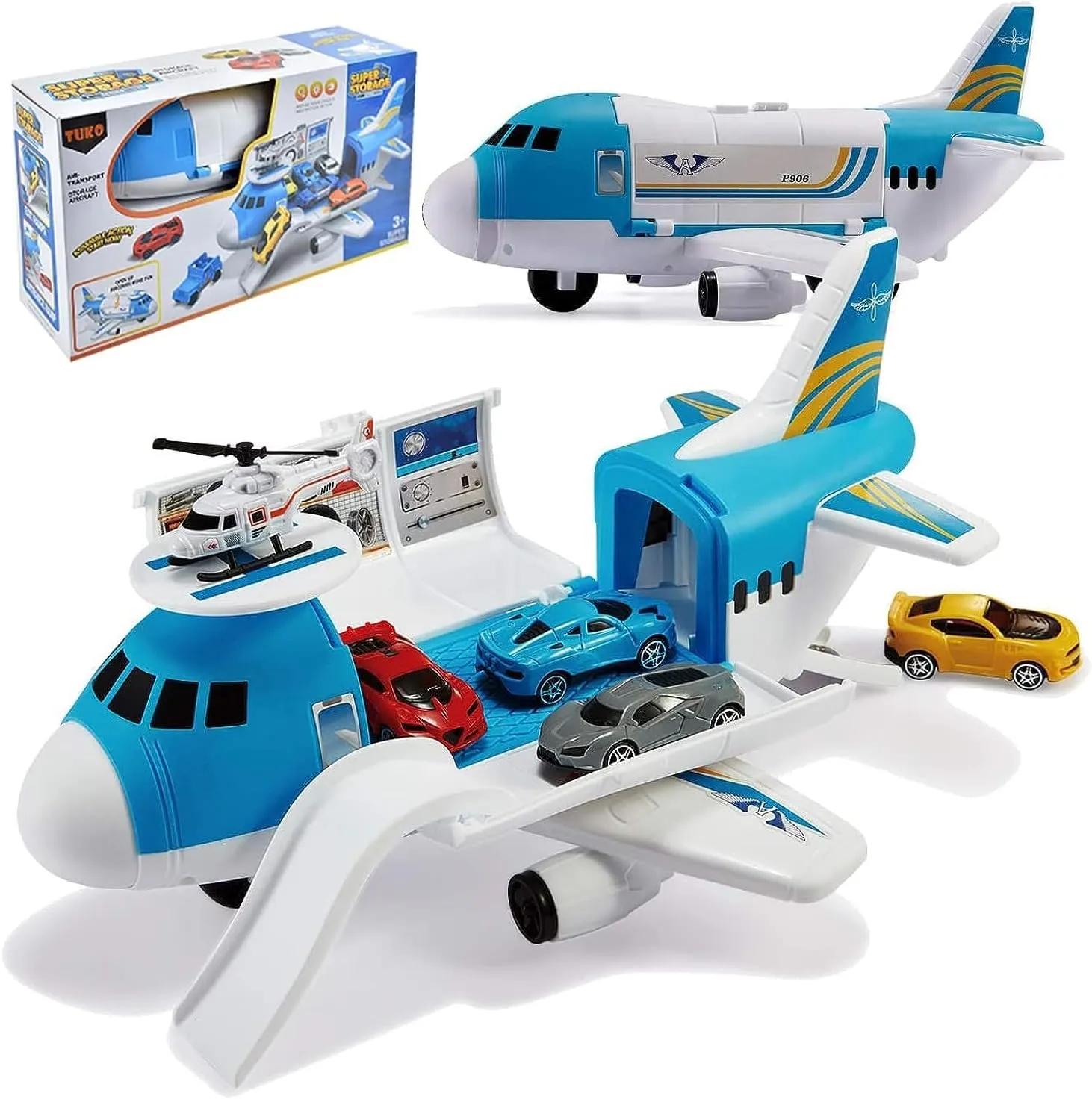 Tuko Transport Cargo Airplane Car Toy Play Set for 3  Years Old Boys and Girls(Blue)