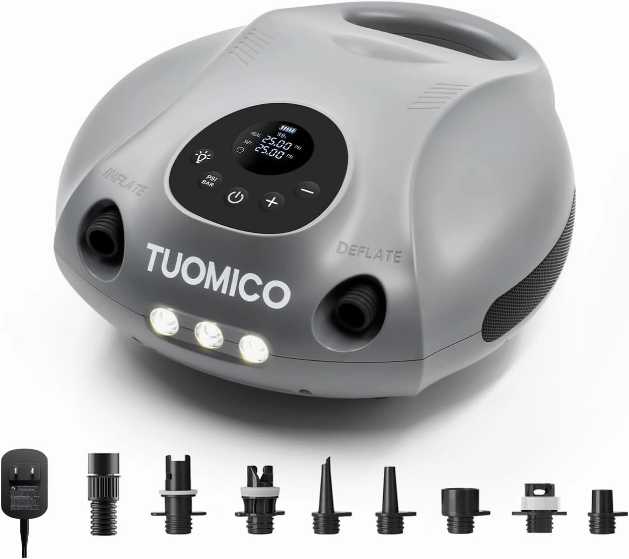 Tuomico 25PSI Paddle Board Pump Electric Portable Sup Air Pump-14.8V Rechargeable Battery Powered, 4 Mins Blow up, Auto-Off for Inflatable Paddleboard Kayak Boat Kite Wing