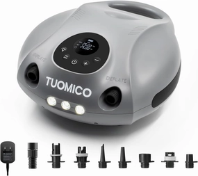 Tuomico 25PSI Paddle Board Pump Electric Portable Sup Air Pump-14.8V Rechargeable Battery Powered, 4 Mins Blow up, Auto-Off for Inflatable Paddleboard Kayak Boat Kite Wing