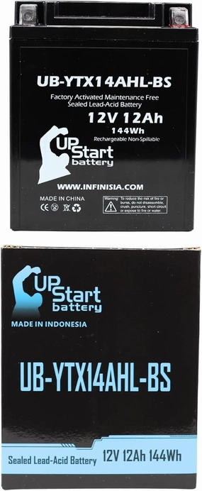 UB-YTX14AHL-BS Battery Replacement for 1987 Cagiva T4 E Elefant, W12 350 CC Motorcycle - Factory Activated, Maintenance Free, Motorcycle Battery - 12V, 12AH, UpStart Battery Brand