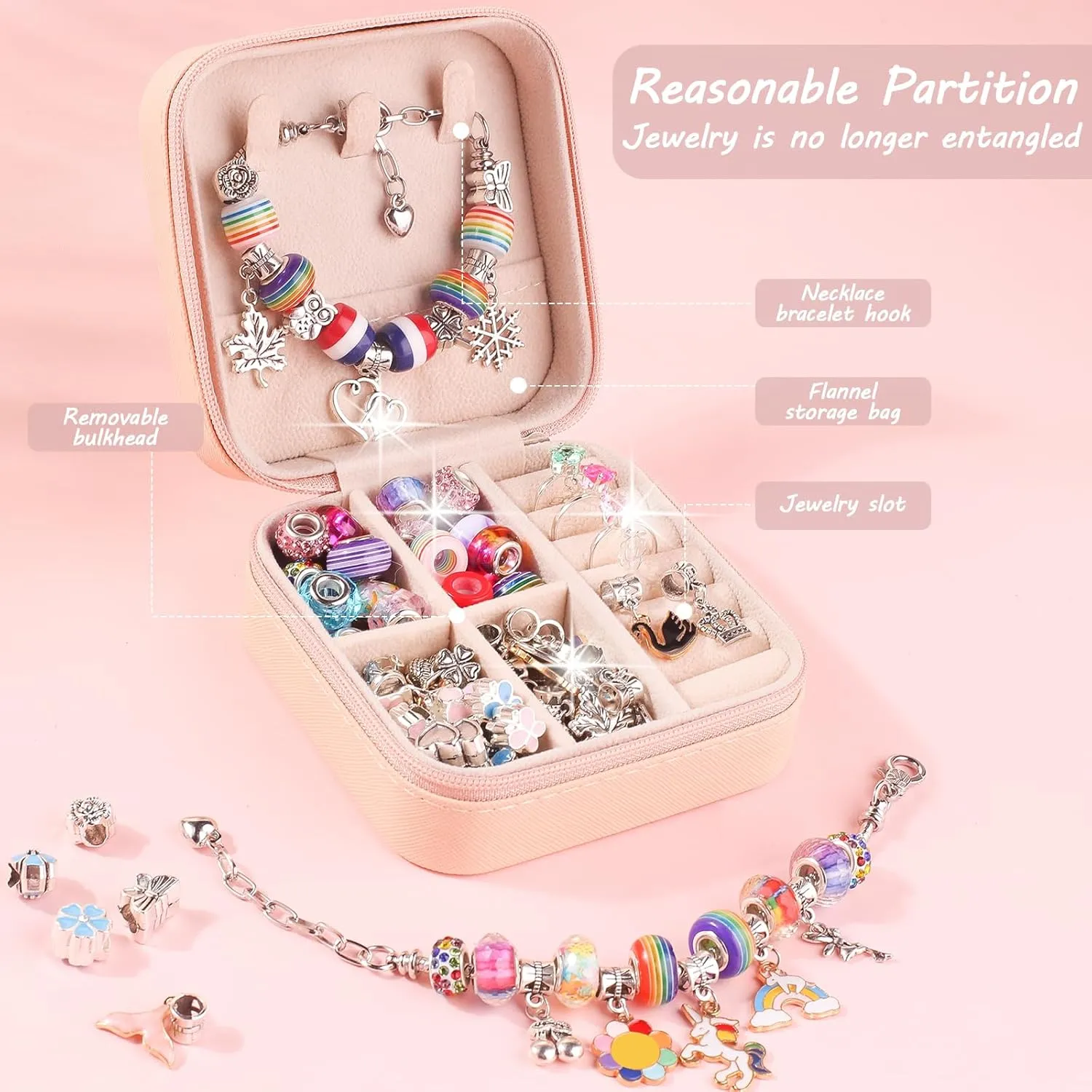 UFU Charm Bracelet Making Kit - 95Pcs DIY Jewelry Making Kit, Mermaid Gifts for Girls Crafts for Girls Ages 5 6 7 8-12, with Portable Bracelet Organizer Box