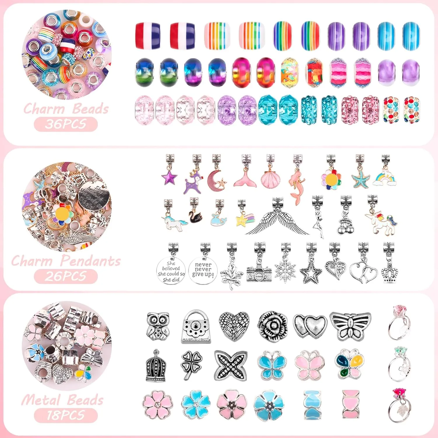 UFU Charm Bracelet Making Kit - 95Pcs DIY Jewelry Making Kit, Mermaid Gifts for Girls Crafts for Girls Ages 5 6 7 8-12, with Portable Bracelet Organizer Box
