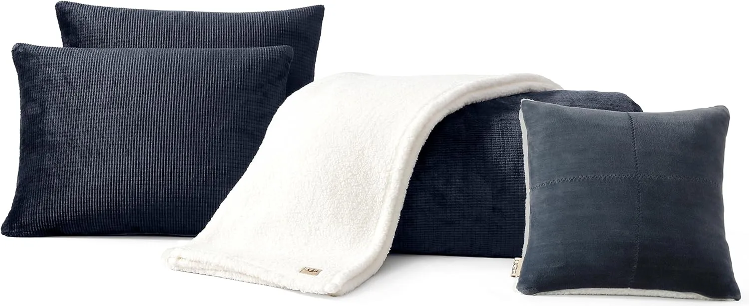 UGG Remina Comforter Set 5 Piece Bed in a Bag with Throw Blanket, Decorative Pillow, Shams, and Reversible Comforter Hypoallergenic Washable Luxury Plush Warm Plush Fluffy Bedding Set, King, Navy Blue