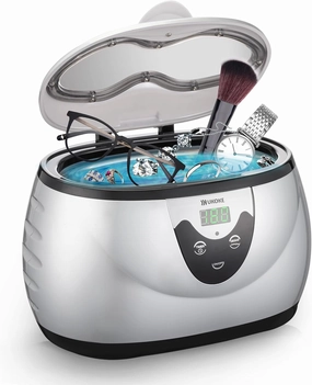 UKOKE 3800S Professional Ultrasonic Jewelry Cleaner Machine, 0.6L Portable Household Timer Device for Eyeglasses, Dentures, Watches, Rings | Silver, Fast Deep Cleaning for Small Accessories