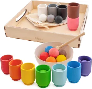Ulanik Balls in Cups Toddler Montessori Toys for 1 Year Old   Kids Preschool Wooden Matching Games for Learning Color Sorting and Counting