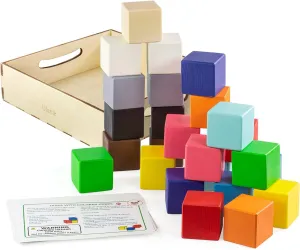 Ulanik Large Colored Cubes Toddler Montessori Toys for 3 Year Old   Kids Wooden Building Blocks Game for Learning Color Sorting and Counting — 25 pcs, 1.6 in