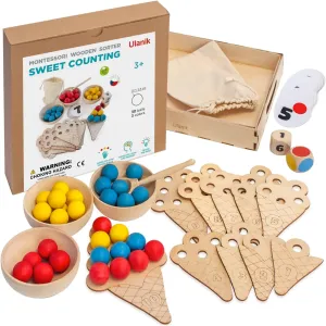 Ulanik Sweet Counting Toddler Montessori Toys for 3 Year Old   Kids Wooden Matching Game for Learning Color Sorting and Counting — 30 Balls, 0.98 in