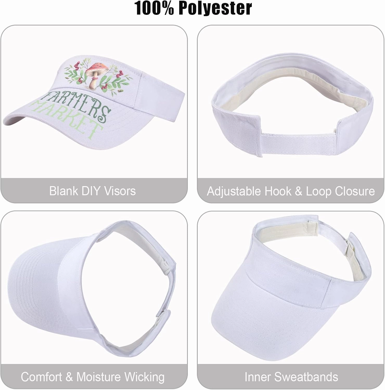 Ultrafun Unisex Sports Sun Visor Adjustable UV Protection Sun Hat Cap for Beach Pool Golf Tennis