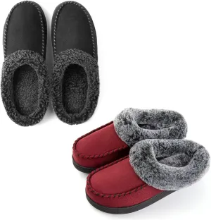 ULTRAIDEAS Couples Suede Moccasin Memory Foam Slippers(Men Size 13-14/ Women Size 7-8)