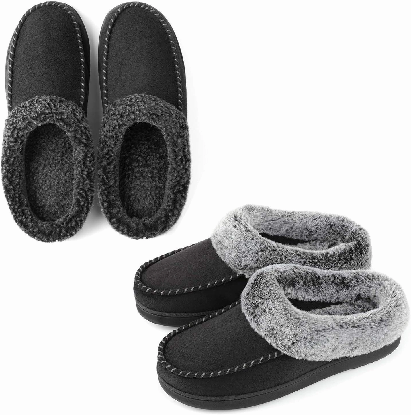 ULTRAIDEAS Couples Suede Moccasin Memory Foam Slippers(Men Size 11-12/ Women Size 9-10)