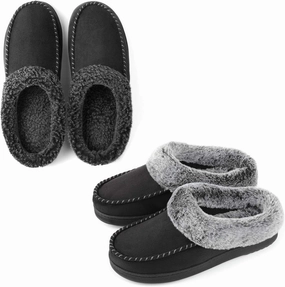 ULTRAIDEAS Couples Suede Moccasin Memory Foam Slippers(Men Size 11-12/ Women Size 9-10)