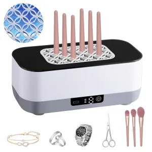 Ultrasonic Cleaner 3 In 1 for Makeup Brush,Blue Light Sterilization Box Jewelry Rings Dentures 14oz(400ML) Deep Cleaning with Multi Gear Speed Adjustment,Silicone Tray for Drying Brush