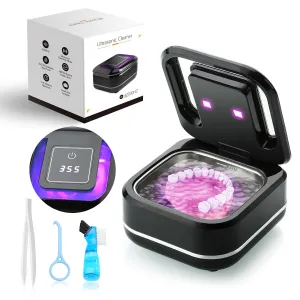 Ultrasonic Retainer Cleaner Machine, 42kHz Dental Cleaning Pod for Denture, Mouth Guard, Night Guard & Aligner Cleaner, 180ml Portable Denture Cleaner Sonic Ring Jewelry Cleaner with Digital Timer