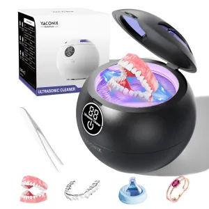 Ultrasonic Retainer Cleaner Machine 45kHz Dental Retainer Cleaner with 3 Modes and Digital Timer Mouth Guard for Denture Clean, Night Guard, Aligner, Braces, Toothbrush, Jewelry Black
