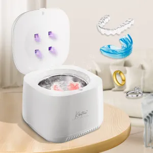 Ultrasonic Retainer Cleaner Machine with 4 UV Lights for Denture Aligner Retainer Mouth Guard Jewelry Rings, Ultrasonic Denture Cleaner for All Dental Appliances