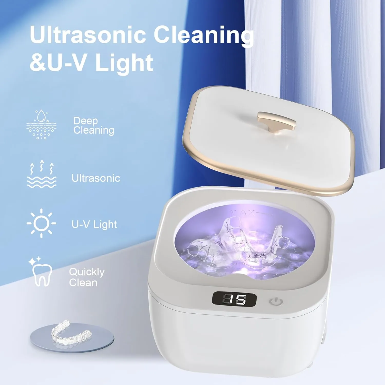 Ultrasonic Retainer Cleaner Machine,Ultrasonic Cleaner Machine for Rerainers,48khz Quickly Cleaning For Retainers,Aligners,Dentures,Mouth Guards,Aligners