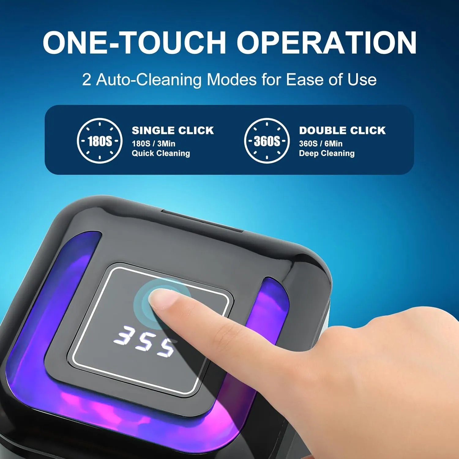 Ultrasonic Retainer Cleaner, Ultrasonic UV Cleaner Machine, Portable Sonic Cleaner Pod for Denture, Mouth Guard, Aligner, Dental Trays, 180ML/42kHz Jewelry Cleaner Dark Black