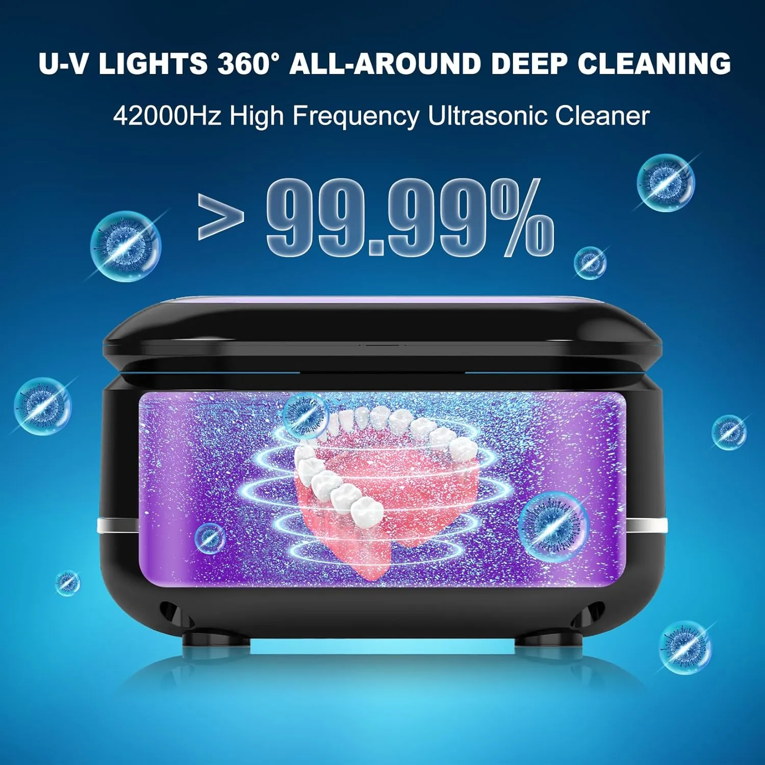 Ultrasonic Retainer Cleaner, Ultrasonic UV Cleaner Machine, Portable Sonic Cleaner Pod for Denture, Mouth Guard, Aligner, Dental Trays, 180ML/42kHz Jewelry Cleaner Dark Black