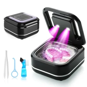 Ultrasonic Retainer Cleaner, Ultrasonic UV Cleaner Machine, Portable Sonic Cleaner Pod for Denture, Mouth Guard, Aligner, Dental Trays, 180ML/42kHz Jewelry Cleaner Dark Black