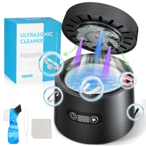 Ultrasonic Retainer Cleaner with Dry Mode 25W/43kHz 180ML Premium Denture Cleaner with Digital Timer, Portable Ultrasonic Cleaner Machine for Dentures, Rings, Aligner, Braces (Black)