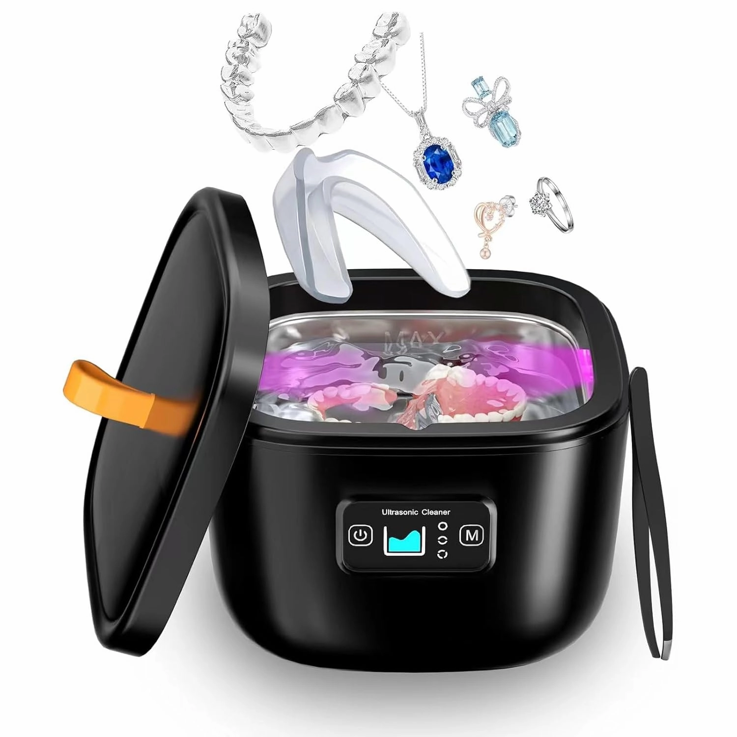 Ultrasonic Retainer Cleaner Lfyanrich 255ML Dental Dentures,Mouth Guard,Aligner,Whitening Tray,Toothbrush Head,45kHz Ultrasonic Jewelry Cleaner,Portable Ultrasonic Clean Pod Apppliance Machine, Black