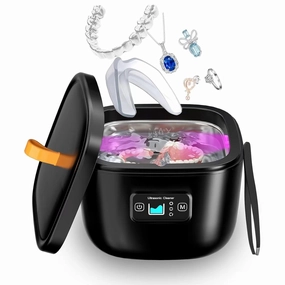 Ultrasonic Retainer Cleaner Lfyanrich 255ML Dental Dentures,Mouth Guard,Aligner,Whitening Tray,Toothbrush Head,45kHz Ultrasonic Jewelry Cleaner,Portable Ultrasonic Clean Pod Apppliance Machine, Black