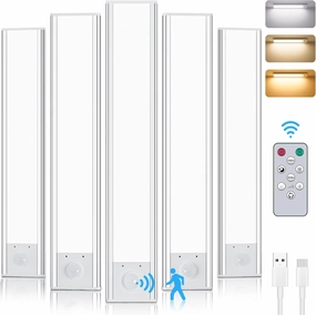 Under Cabinet Lighting, Motion Activated Under Cabinet Lights with Remote Control, Rechargeable 2500mAh Closet Lights Wireless, 3 Color Temps & Adjustable Brightness Under Counter Lights for Kitchen