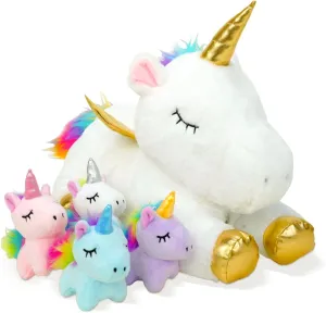 Unicorn Plush Toy Set for Girls – Mommy Stuffed Animal with 4 Baby in Her Tummy Toys for Girls Ages 3 4 5 6 7 8 , Stuffed Animal Gifts for Christmas, Birthdays, Valentine’s Day