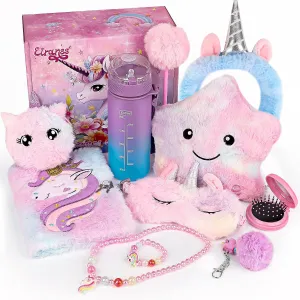Unicorns Gifts for Girls, Kids Unicorn Toy Set with Light Up Star Pillow/Diary with Lock/Water Bottle/Headband/Eye Mask, Teen Girl Birthday Christmas Unicorns Toy for 4 5 6 7 8 9 10  Years Old