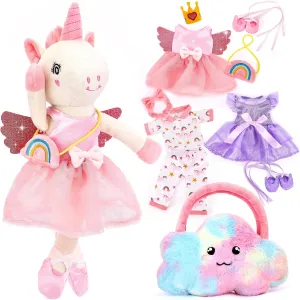 Unicorns Toys for Girls Age 4-6 - Ballerina Doll Stuffed Animal Girl Toys Age 4-5, Ballet Dress up Doll, 3 Set Clothes with Plush Bag, 4 Year Old Girl Birthday Gifts Ideas, Travel Plush Toy 5 Year Old