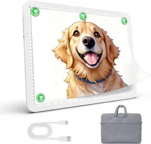 Up To 9000Lux Super Bright A4 Light Pad With Bag,Rechargeable light box with 4000mAH Lithium Battery for Cricut Weeding Vinyl Tool,Magnet light box for tracing,Diamond Painting,Sketching,Tattoo(White)