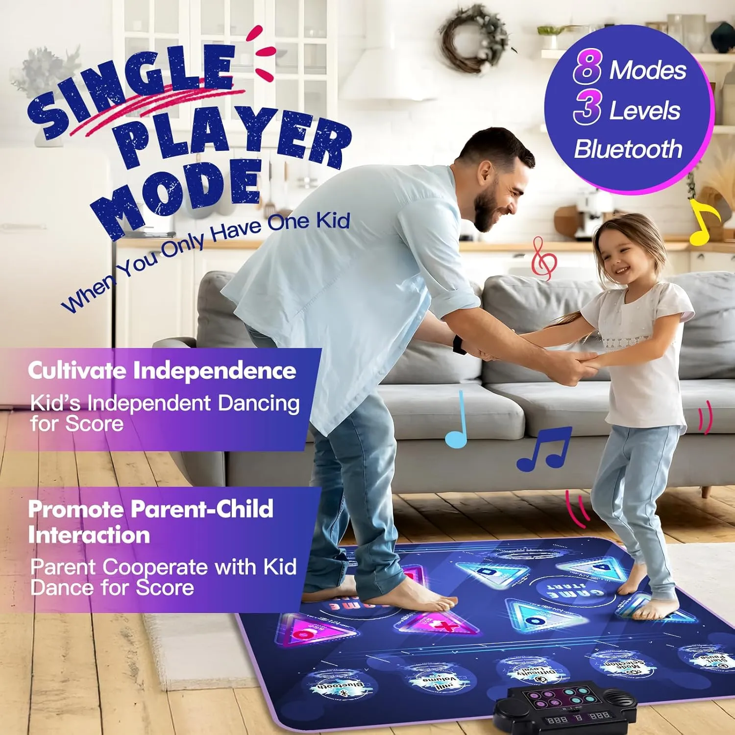 Updraded Bluetooth Dance Mat for Kids Ages 4-8 Boys&Girls,Electronic Dance Pad with Single Player/Double Player,Dance Game Toy for Christmas/Xmas/Birthday Gift for 3-12 Years Old